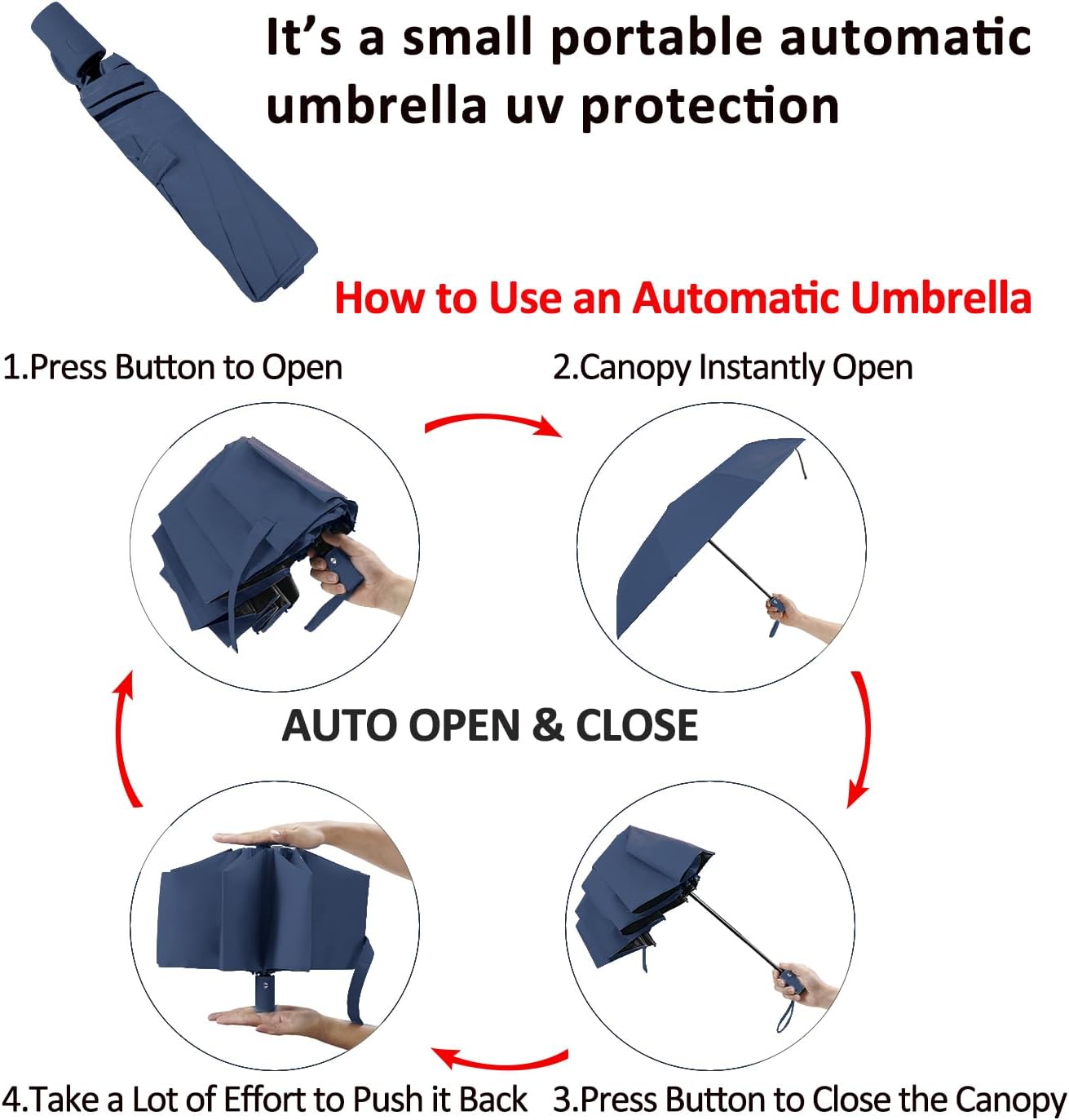 BAODINI Small UV Protection Travel Umbrella Compact for Rain and Sun UPF 50+ Windproof Portable 42 inch Umbrella for Women and Men