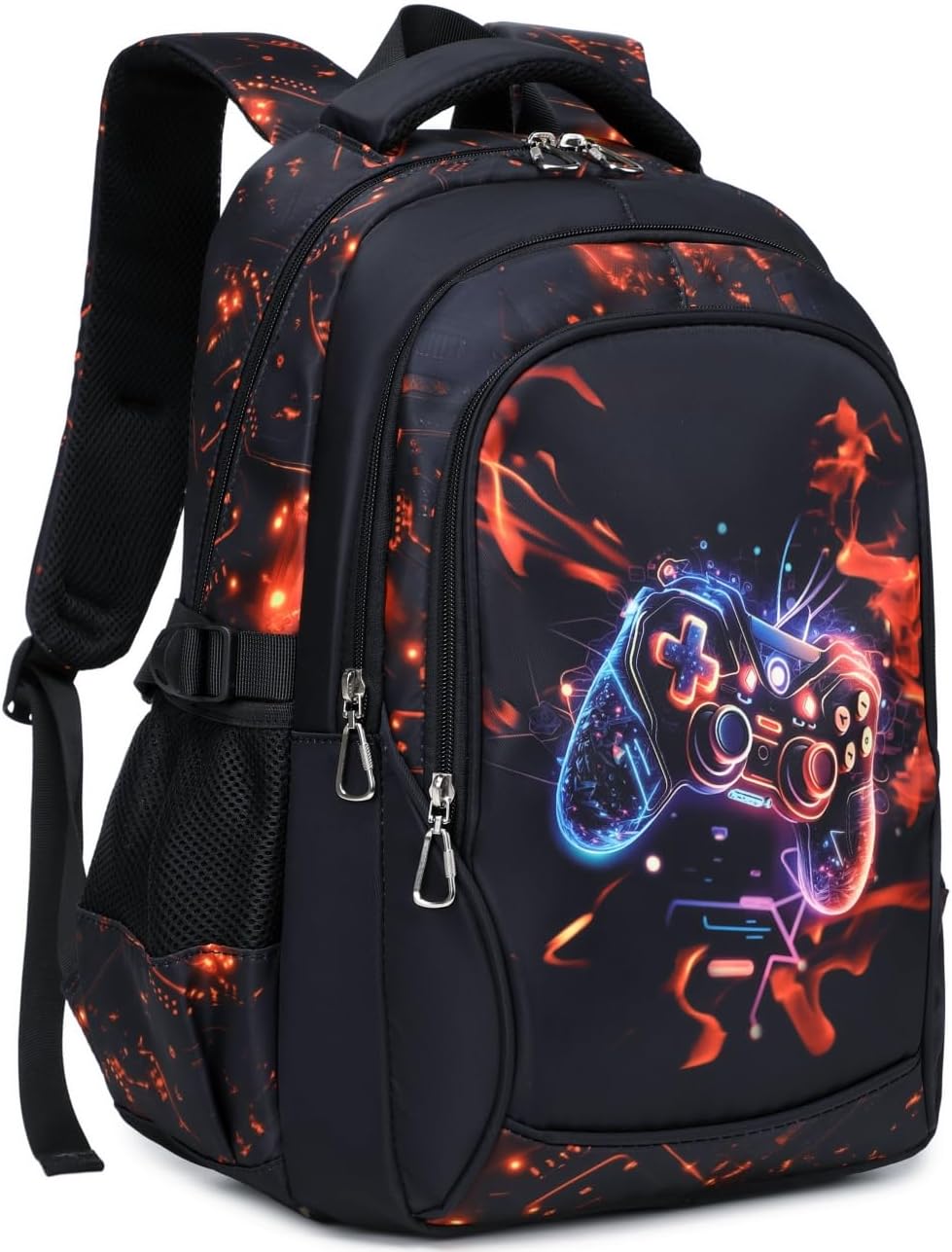 Boys Backpack for Elementary Kids Bookbag Middle School Bags Heavy Duty Soccer Laptop Durable Waterproof 18 In (3-Black Red Game)