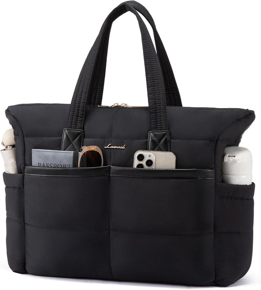 LOVEVOOK Tote Bag for Women,Light Puffer Tote Bag with Multi-pockets,Stylish Carry on Laptop Bags for Daily,Travel,Work,Gym