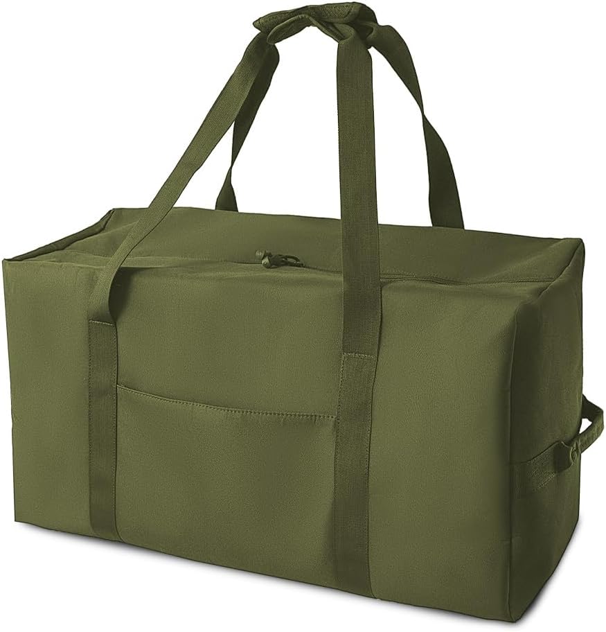 Large Military Duffle Bag Tactical Gear Load Out Bag Camping Storage Utility Tote Deployment Cargo Bag Travel Sports Equipment Duffel Luggage Bag with (Army Green, Medium 25.59"x11.81"x13.78")