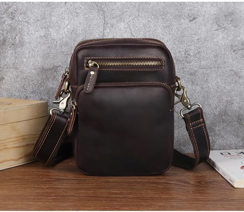 Versatile Cowhide Small Messenger Bag for Men - Convertible Shoulder Satchel & Waist Fanny Pack with Phone Pouch