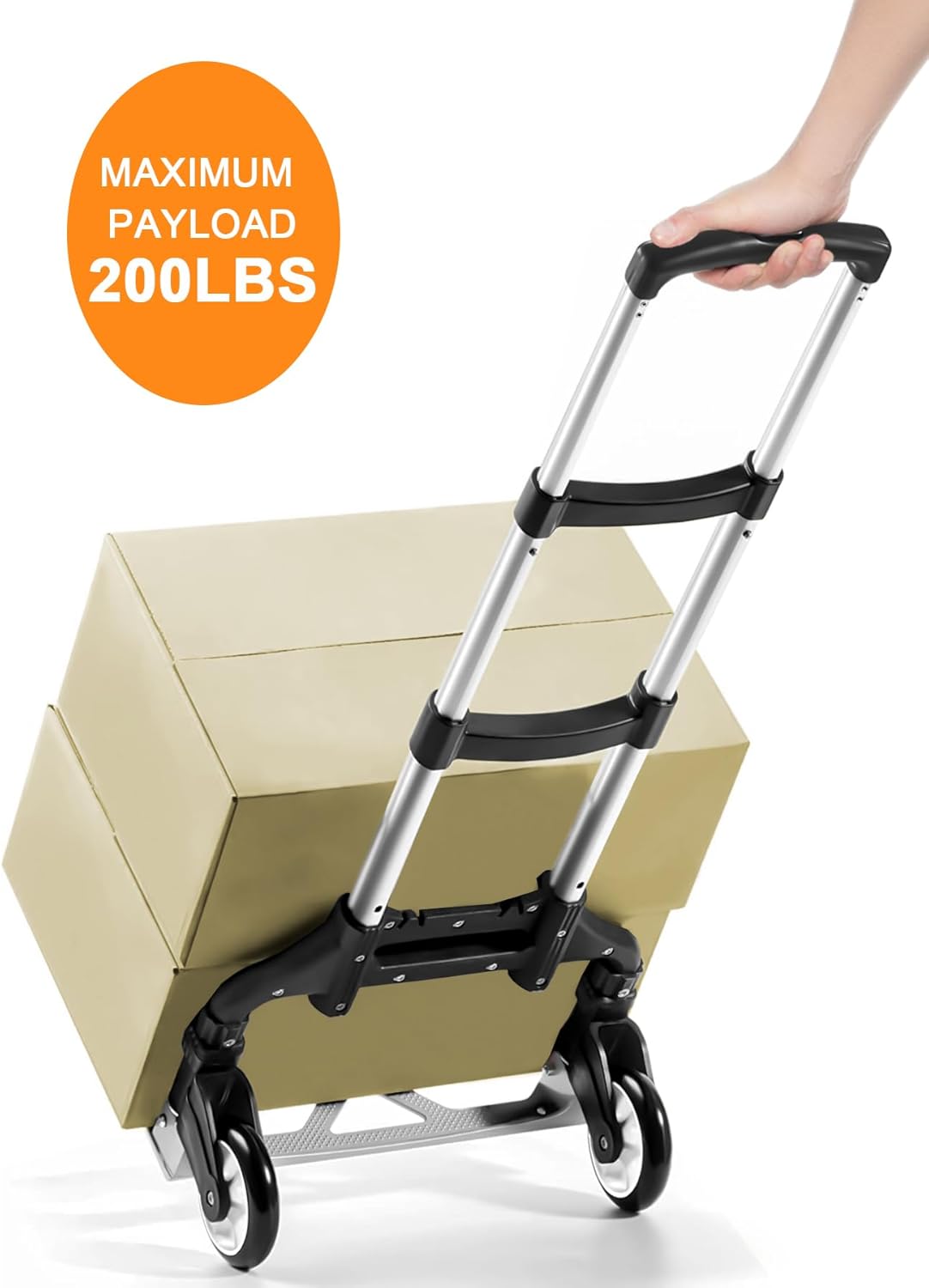 Folding Hand Truck, Dolly Cart with Wheels Foldable, Lightweight Aluminum Luggage Cart Portable Collapsible Trolly for Utility Cart, Hand Trucks for Moving Travel Shopping Airport Office