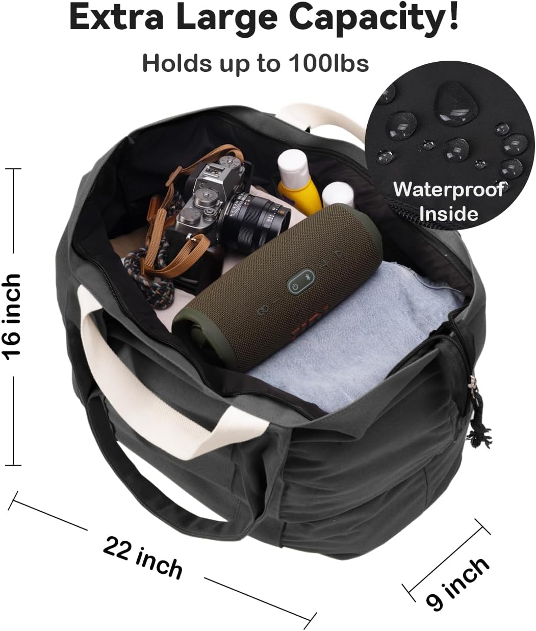 22'' 50L Large Canvas Bag, Extra Large Tote Bag for Women, Overnight Bags for Travel