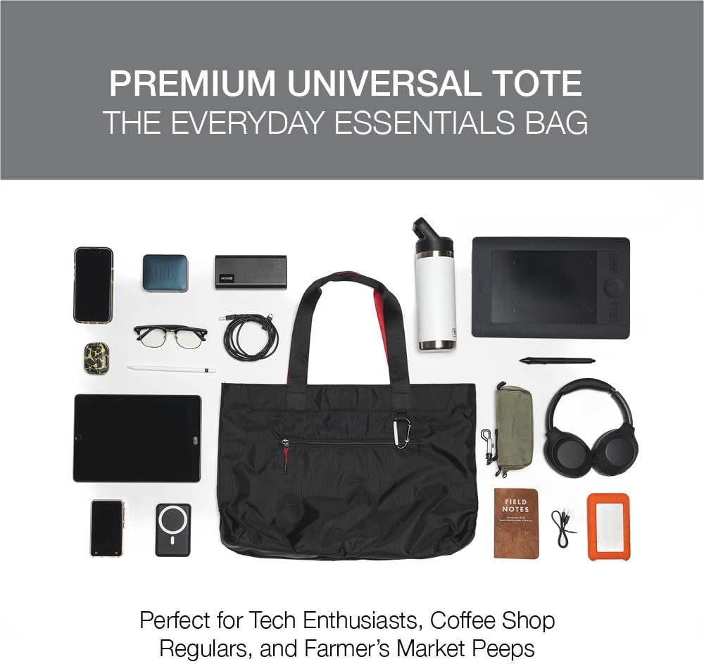 Universal Tote Bag, Foldable Nylon Shoulder Bag for Work and Errands - Water Bottle Holder, Multiple Pockets