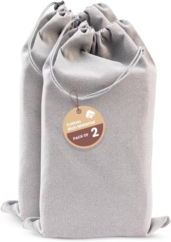 LFH Cotton Rich Shoe Storage Bags with Drawstring, Dustproof Breathable Reusable Organizer, Perfect For Travel, Dorm, Hotel, College, Gym, Easy to Carry, Machine Washable 12"x17" (Pack of 2) - Grey