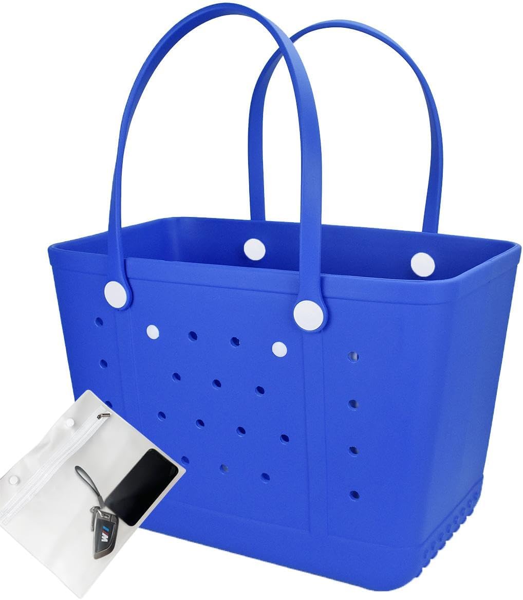 Rubber Beach Bag, Washable Moisture Resistant Durable Open Hole Tote Bag Beach Vacation Essentials