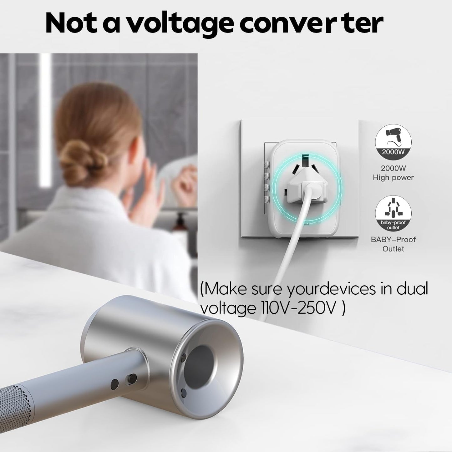 JMFONE International Power Plug Adapter, Universal Travel Adapter with 2 USB-C & 2 USB-A Ports and Multi AC Sockets, All-in-One Worldwide Travel Outlet Charger Adapter for EU US UK AU 200+ Countries