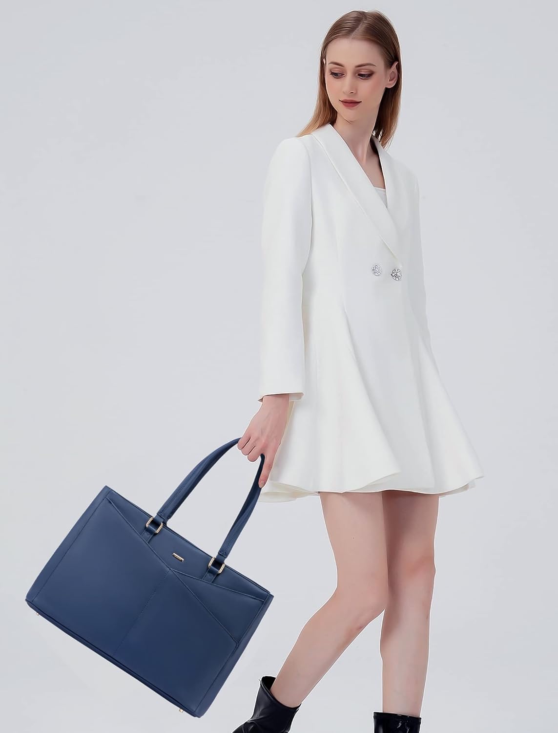 LOVEVOOK Laptop Tote Bag for Women 15.6 Inch Waterproof Leather Computer Bags Women Business Office Work Bag Briefcase,Navy Blue