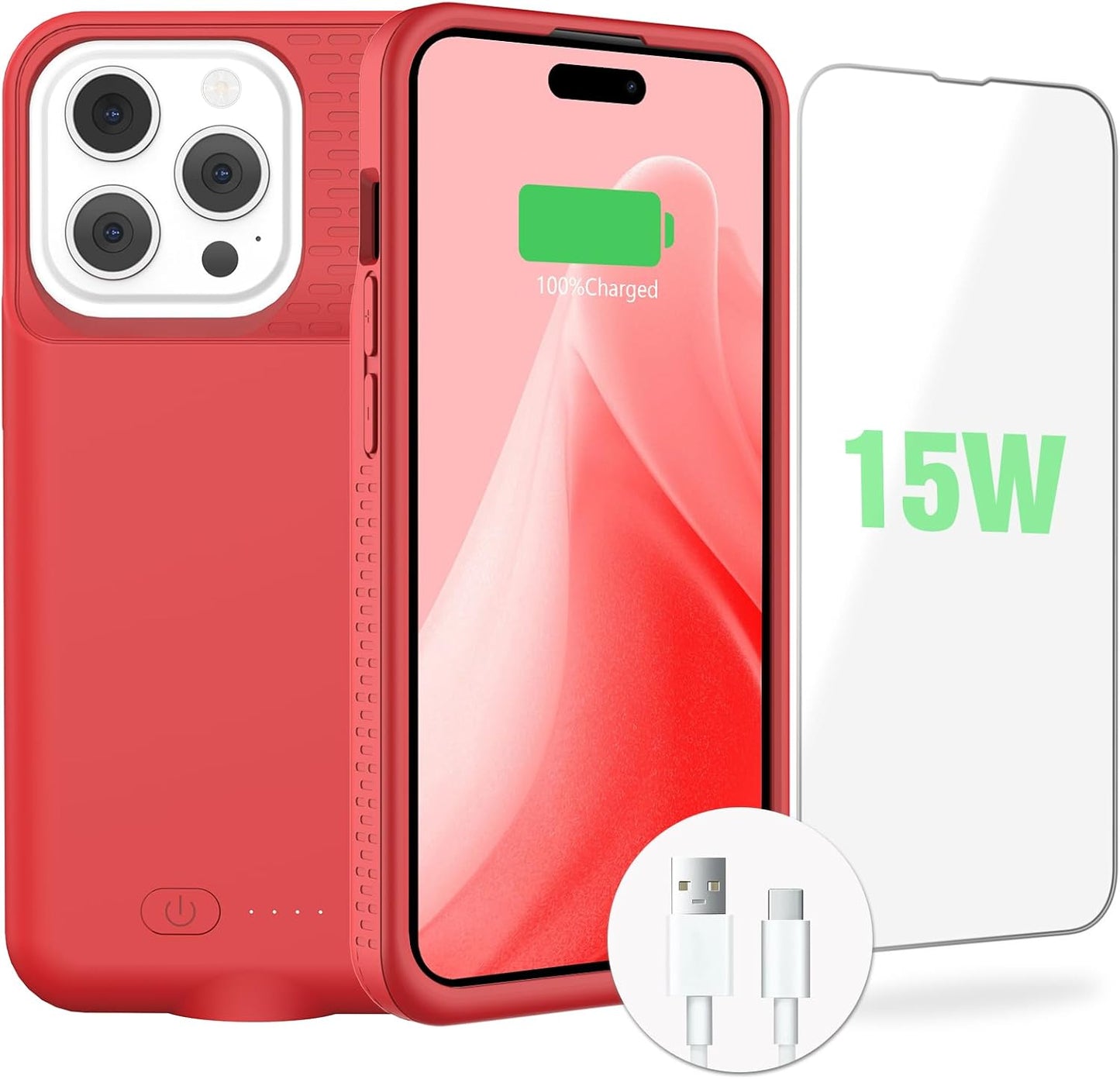 GIN FOXI Battery Case for iPhone 15 Pro Max/15 Plus, 15W Fast Charging Battery Charger Case Rechargeable Real 8000mAh Ultra-Slim Anti-Fall Protection Extended Charger for iPhone 15ProMax&15Plus(6.7")