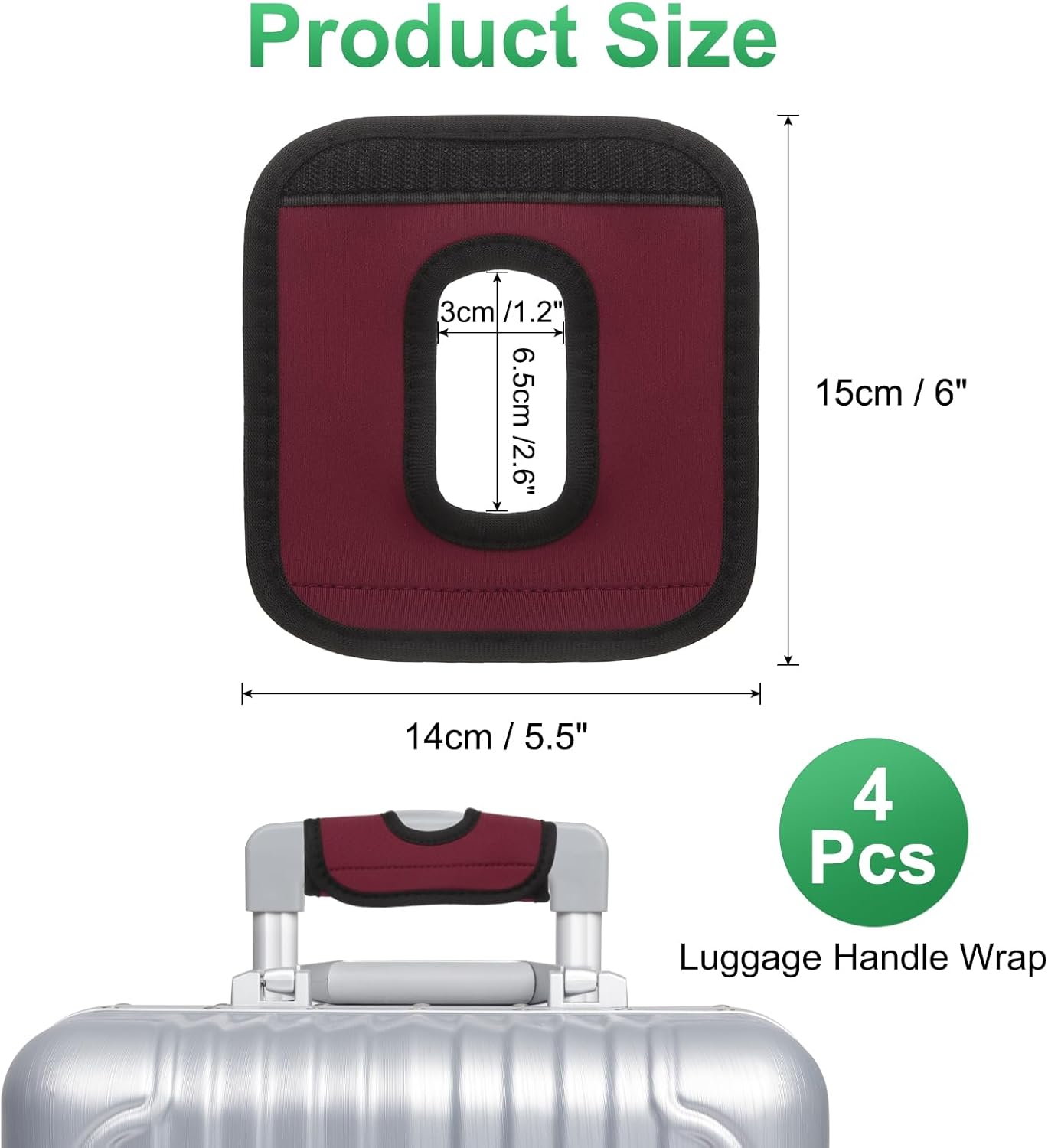 uxcell Luggage Handle Wrap, 4 Pcs Hollow Neoprene Handbag Grip Cover Protector Luggage Identifiers Suitcase Handle Wraps for Luggage Suitcase Travel Bags, Wine Red