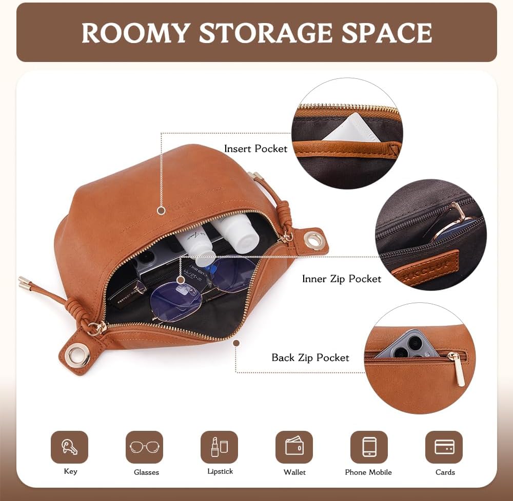 HKCLUF Fanny Pack Crossbody Bags for Women Pu Leather Belt Bag Waist Pack Causal Chest Bum Bag With 2 Straps