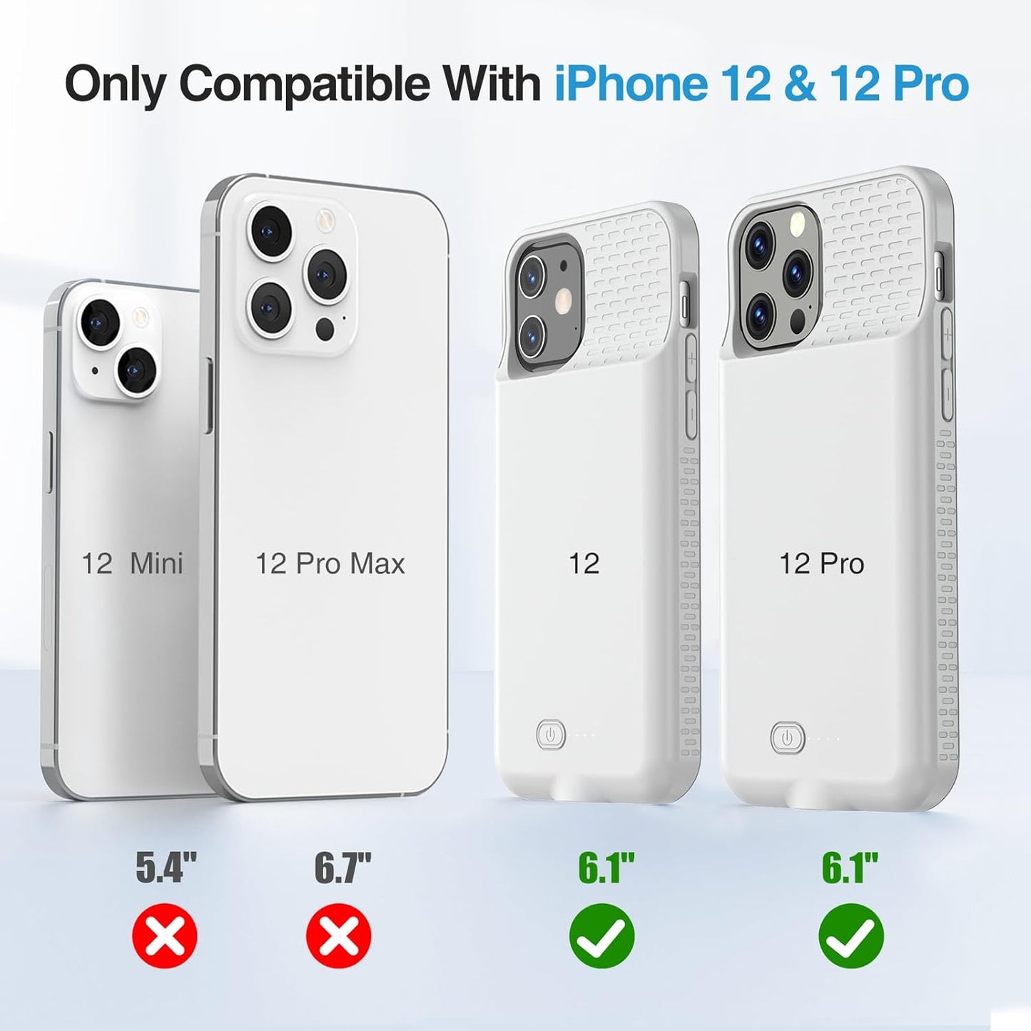 GIN FOXI Battery Case for iPhone 12/12 Pro, Rechargeable Charging Cases Charger 7000mAh Juice Box Anti-Fall Protection Cover Extended Battery Pack for iPhone 12 Pro/12 (6.1") Grey
