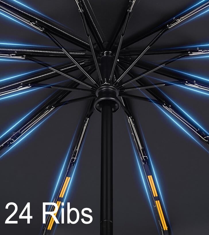 47 Inch Travel Umbrella with 24 Reinforced Ribs - Auto Open & Close Oversized Windproof Umbrella with UPF 50+ Black Coating
