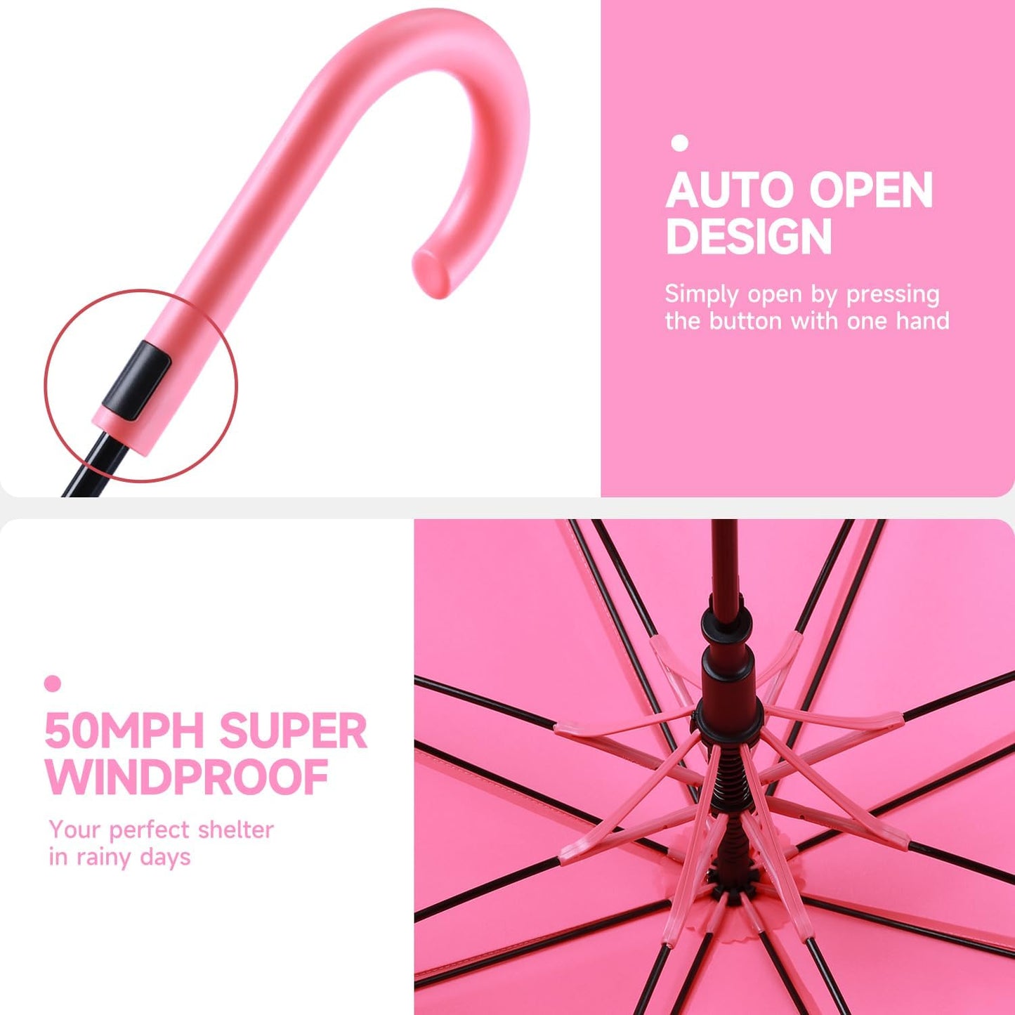 RUMBRELLA UV Stick Umbrella Auto Open UPF 50+ with J Hook Handle 51IN