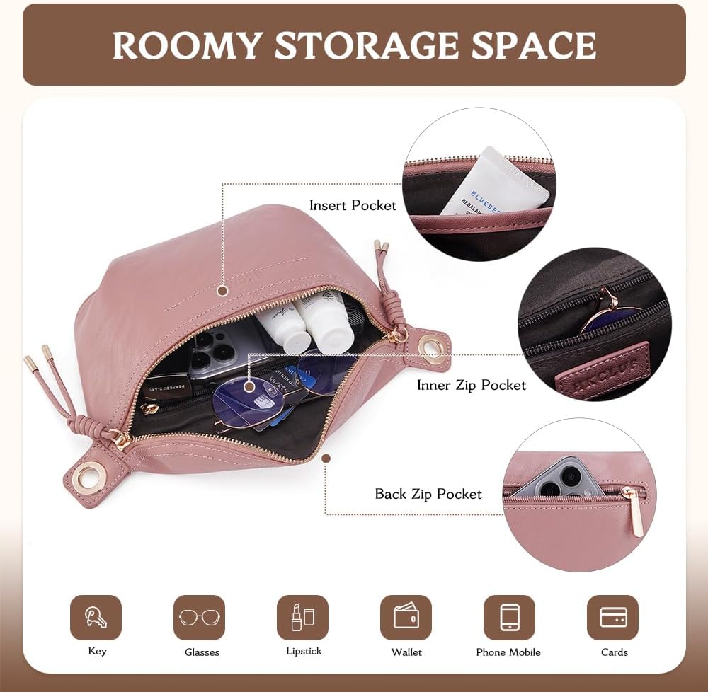 HKCLUF Fanny Pack Crossbody Bags for Women Pu Leather Belt Bag Waist Pack Causal Chest Bum Bag With 2 Straps