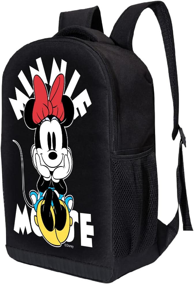 Disney Minnie Mouse Black Backpack for Women and Kids - 17 Inch Air Mesh Padded Womens Knapsack for School and Travel (Black-Yellow)