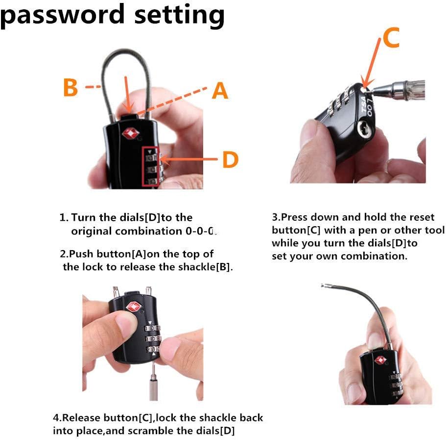 TSA Luggage Locks, Digit Combination Padlockss and Steel Cable Combination Travel Security Lock, Coded Lock for Suitcases,Travel Bag, Suit Case, Gym, Bike Locks (TSA Luggage Locks -2)