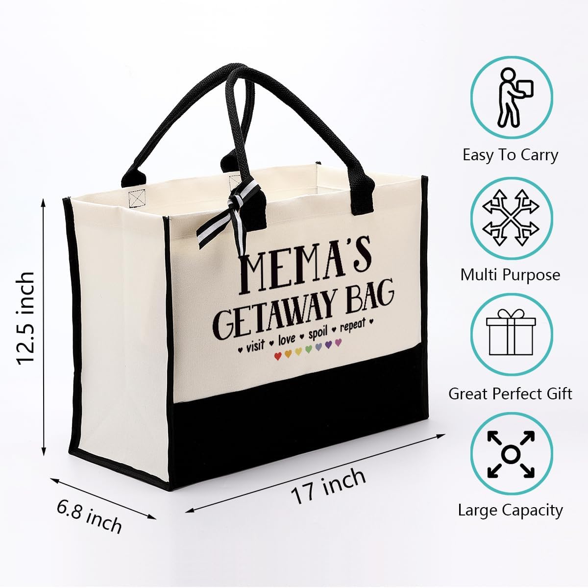 Canvas Bag Gift for Mema, Mema Gift, Mema's Getaway Bag, Cotton Canvas Tote Bag, Shoulder Beach Bag, Reusable Shopping Bag, Women Canvas Bag Gift for Mema, Birthday Mother's Day Gift for Mom Grandma