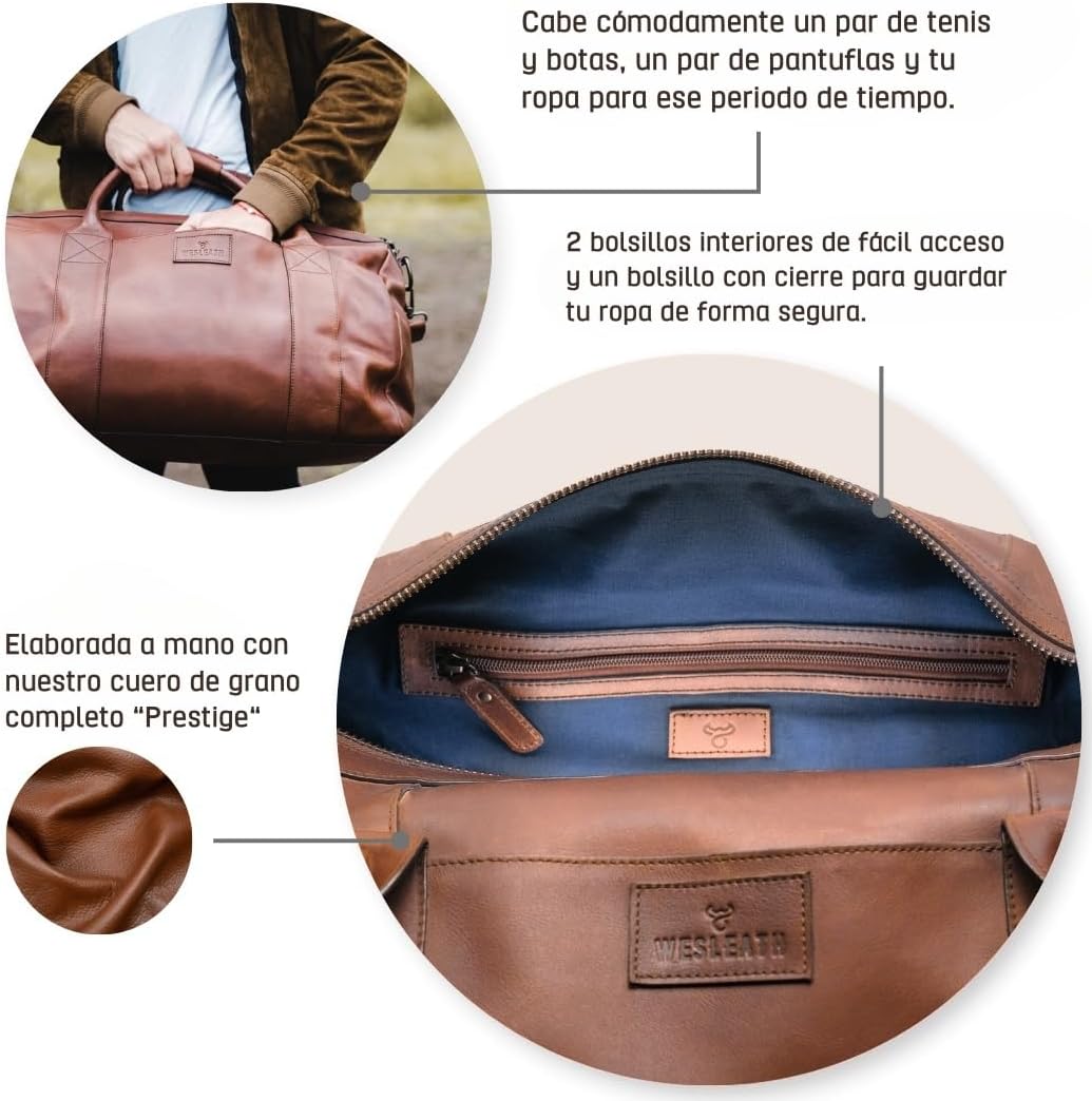 Full Grain Leather Duffle Bag – 25L Travel, Gym & Carry-On Weekender for Men | Handcrafted Overnight Bag with Brass Hardware, Bourbon Style