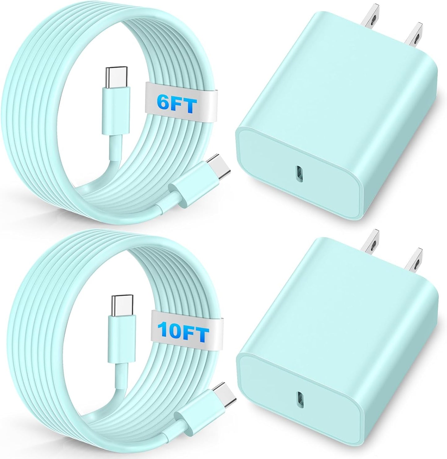 Compatible with iPhone 16 15 17 Charger, 2Pack 20W Fast Charging Wall Charger Block Cubes with 6/10Ft USB C to USB C Cable Compatible with iPhone 15 16 17 Plus/Pro Max/iPad Pro - Green
