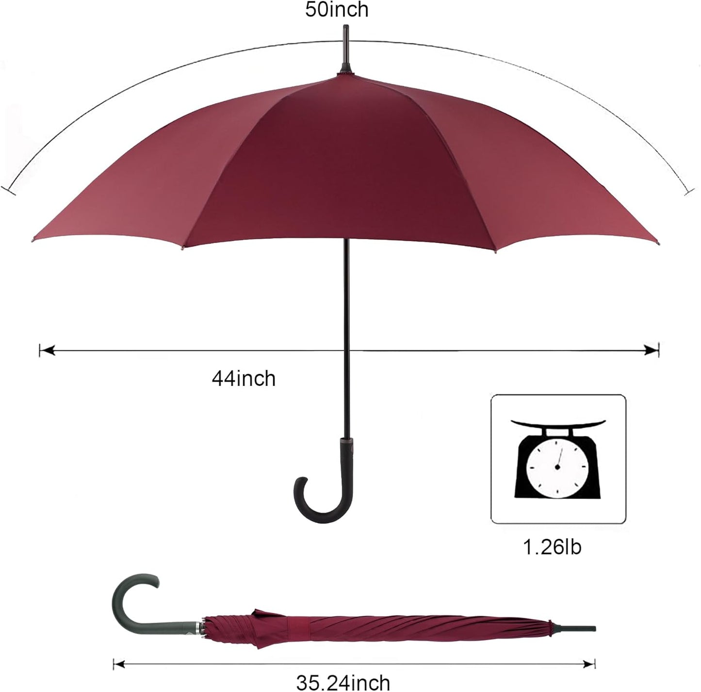 Large Stick Umbrella Windproof Automatic Open 50 Inch Umbrella with Hook Handle,Over Sized J Handle Umbrellas for Men and Women,Windproof Unbreakable Stick Rain Golf Umbrella.