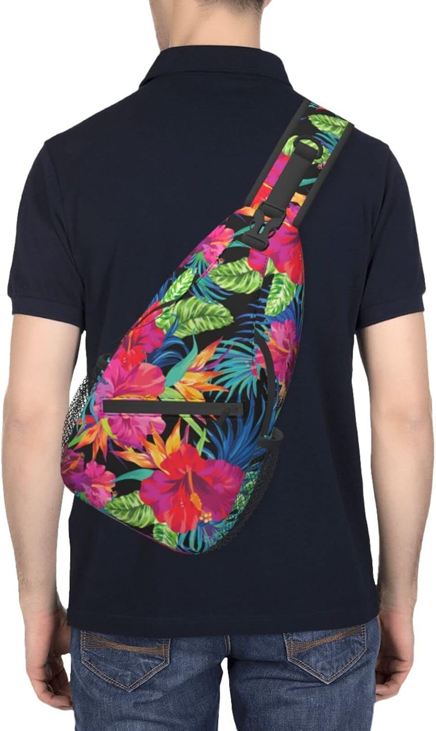 Tropical Hawaiian Flower Sling Bag Crossbody Travel Hiking Chest Backpack Shoulder Daypack for Men
