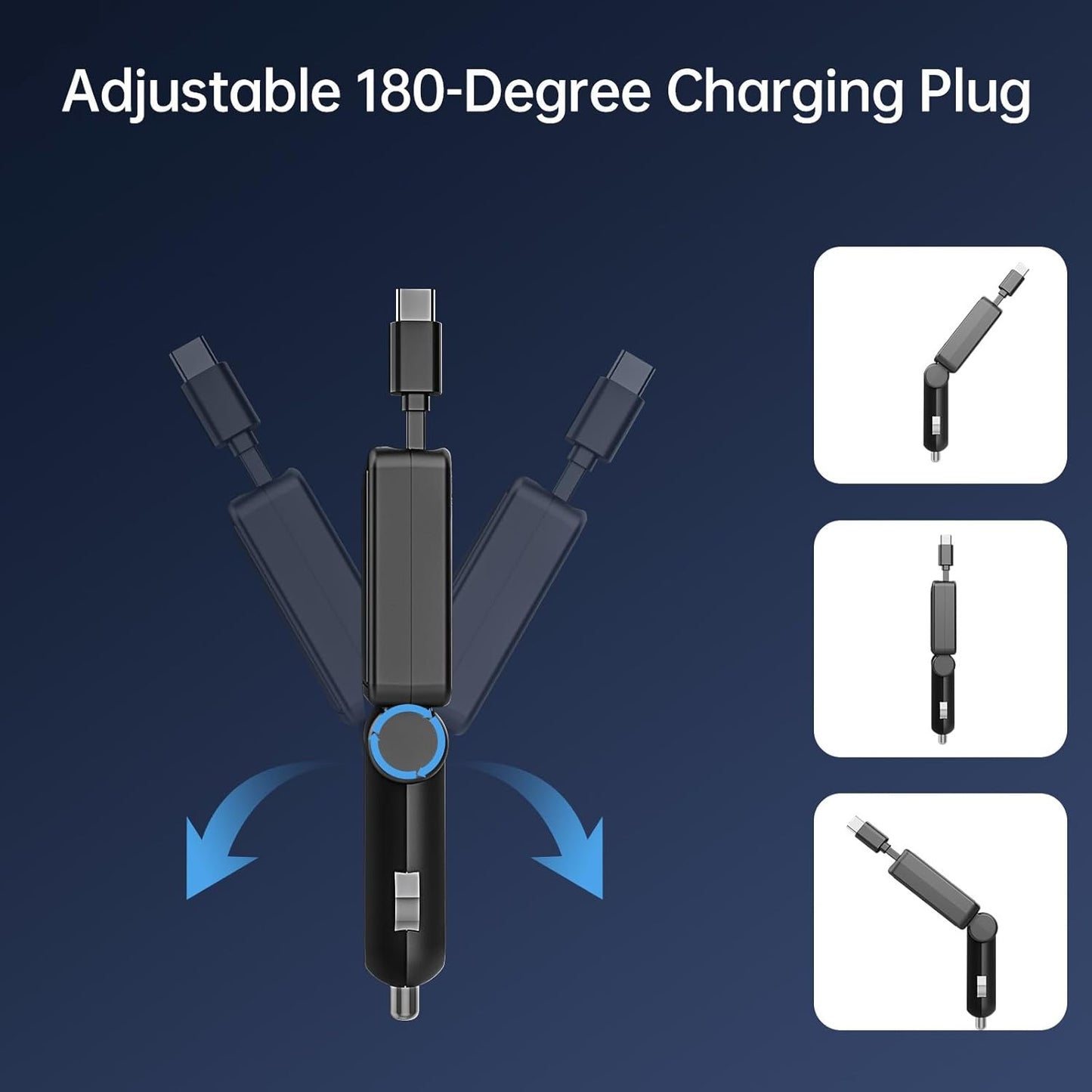 Flexino 【Ultra-Slim】 Retractable Car Charger for iPhone 16, Fast Charging Car Chargers, USB C Car Charger Adaptor, Cigarette Lighter Adapter for iPhone 16/15 Series, Galaxy, Pixel (Black 2 Packs)