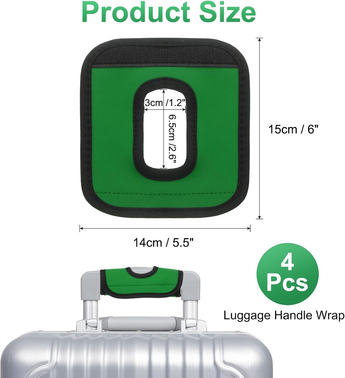 uxcell Luggage Handle Wrap, 4 Pcs Hollow Neoprene Handbag Grip Cover Protector Luggage Identifiers Suitcase Handle Wraps for Luggage Suitcase Travel Bags, Dark Green