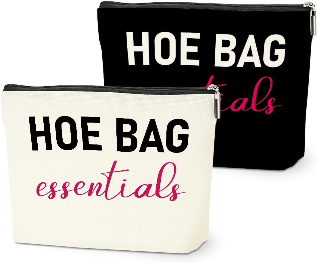 White Elephant Gifts, 2 PCS Funny Gifts for Women Makeup Bag, Birthday Fun Hostess Gift for Women Girls Friends Cosmetic Bags Gag Gifts Girls Weekend Overnight Makeup Funny Travel Pouch, Black White