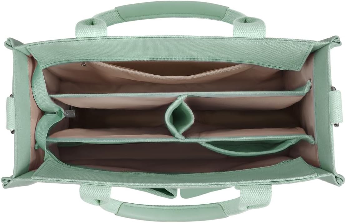 FIORETTO Canvas Tote Bag for Women with Zipper Closure & Individual Compartments for Work College for Teacher & Nurse