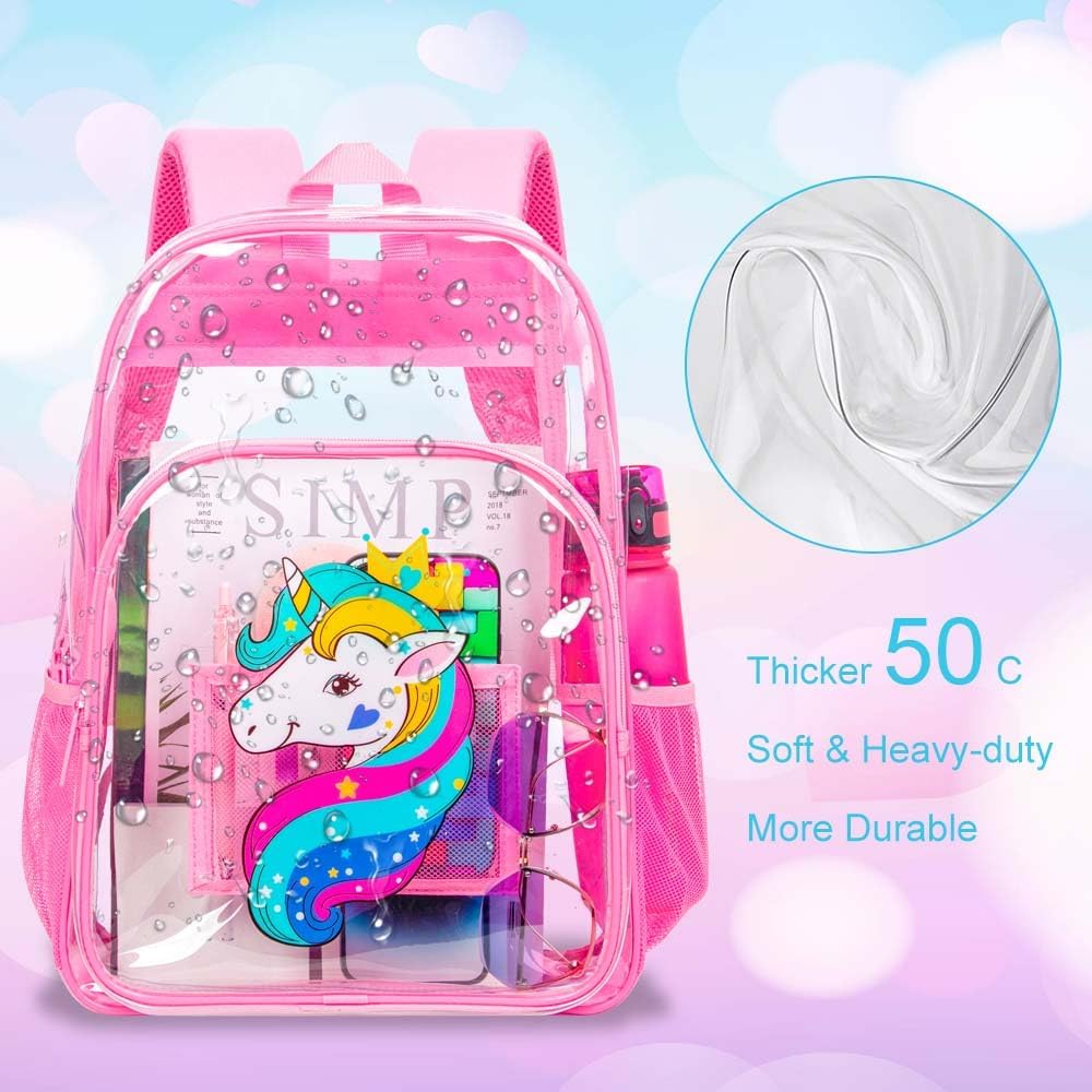 Clear Backpack for Girls and Boys, Kids Transparent Bookbag, 3PCS Cute See Through School Bag for Elementary Prechool