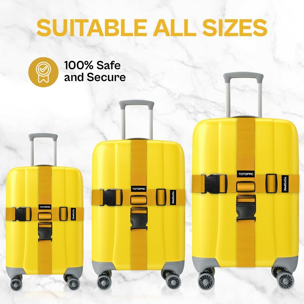 4 Pack Luggage Straps, Adjustable Suitcase Belts 72" x 2" with Quick Release Buckle, Durable Travel Accessories for Secure Luggage and Easy Identification (Yellow)