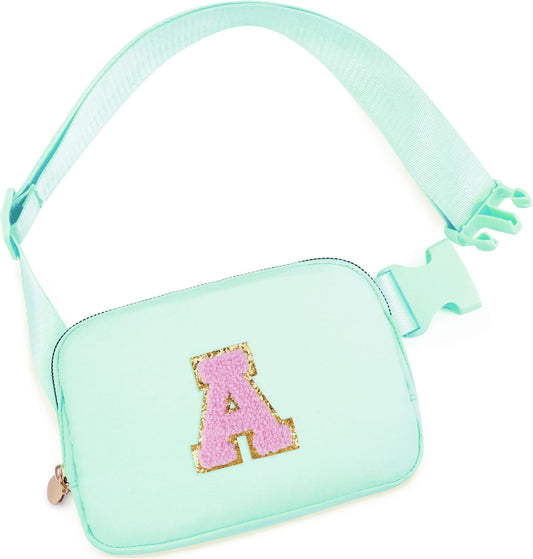 Belt Bag Fanny Pack Crossbody Bags with Initials Letter Patch Cute Stuff Birthday Gifts for Teenager Girls Trendy Stuff for Teens | Light Green,A