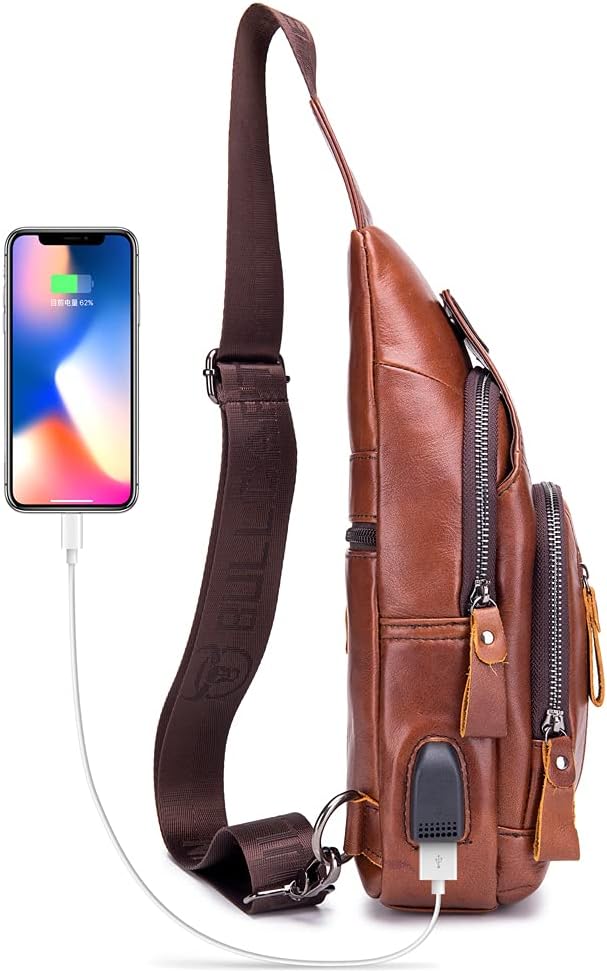 KPYWZER Vintage Leather Sling Bag Backpack for Men Crossbody Shoulder Chest Day Pack Backpacks