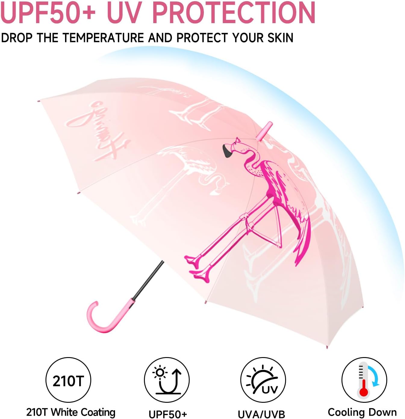 RUMBRELLA UV Stick Umbrella Auto Open UPF 50+ with J Hook Handle 51IN