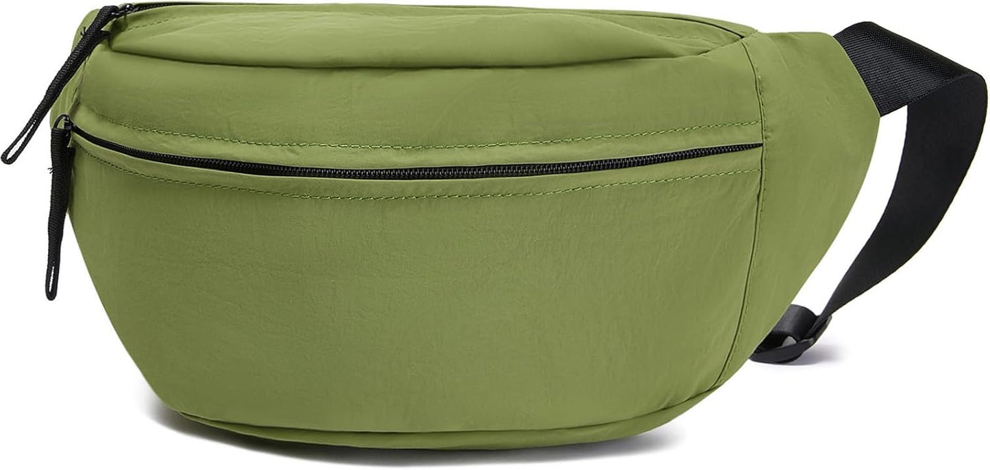 Women Sling Bags Girl Fanny Pack Crossbody Handbag Men Shoulder Bag Unisex Classic Nylon Waist Packs Purse Hiking Chest Bag, Easy Carry Any Phone,Wallet (Brilliant green)