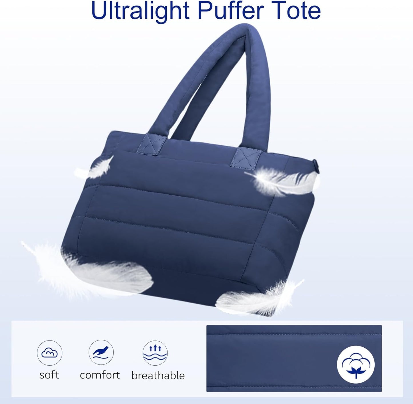 Tote Bag for Women Puffer Tote Bag Large Nurse Bags Shoulder Handbag with Zipper for Work Travel