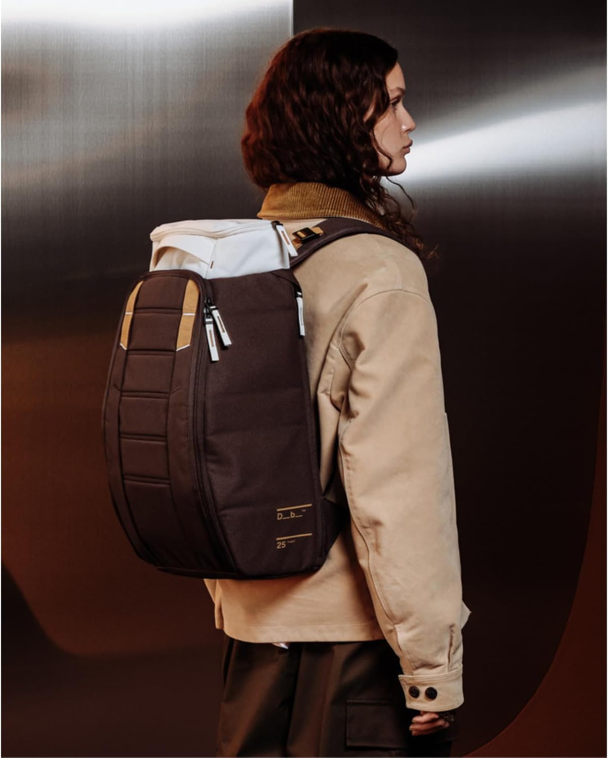 Db Journey The Hugger - Durable Travel Backpack with Laptop Compartment for Work & Gym, Luggage Backpack with Roller Bag Attachment, Full-Zip Main Compartment, 25L - Cappuccino