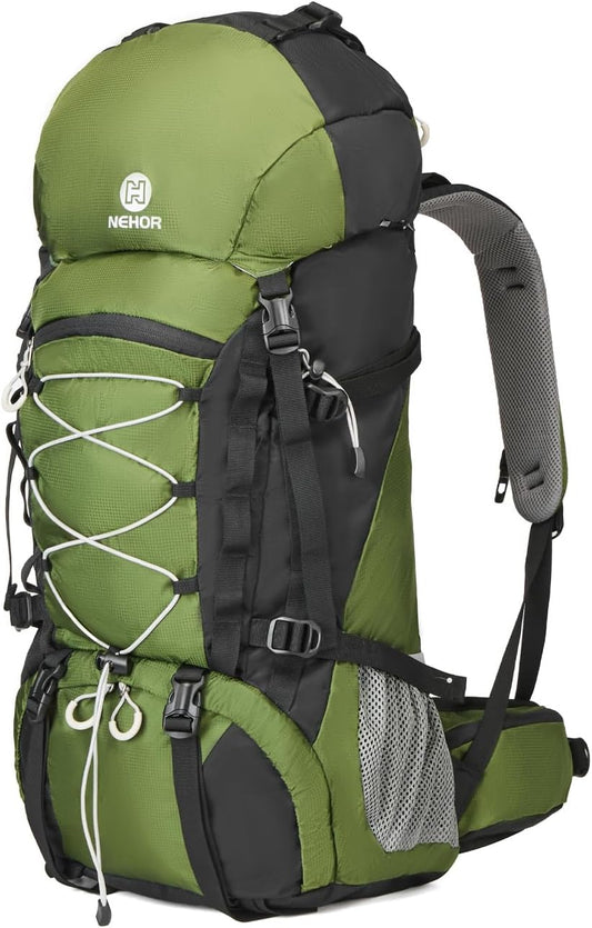 60L Hiking Backpack, Water Resistant Camping Backpack with Rain Cover, Large Lightweight Hiking Bag Outdoor Travel Daypack for Men Women, Green