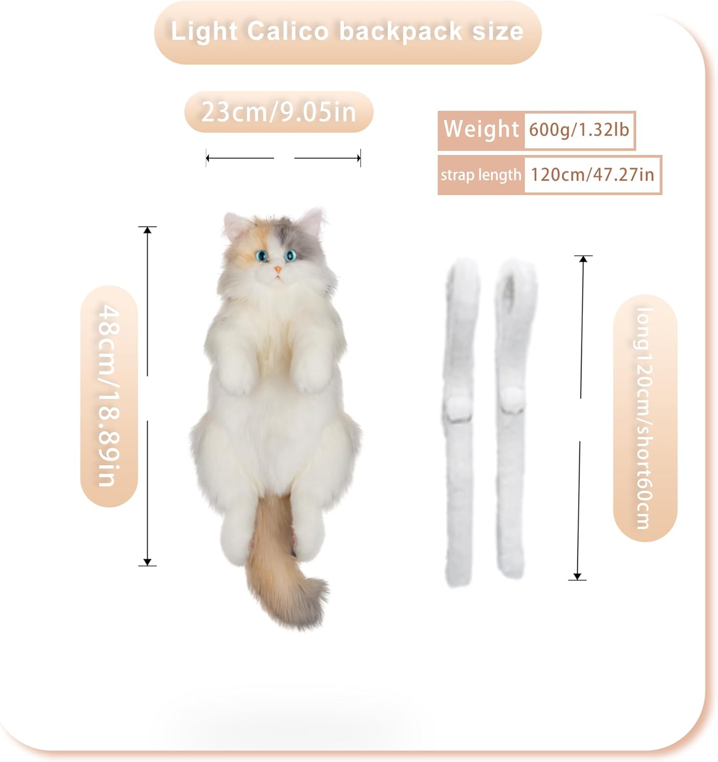 Chongker Stuffed Realistic Cat Plush Backpack - Cute and Soft Stuffed Animal Backpack with Adjustable Straps,Light tan