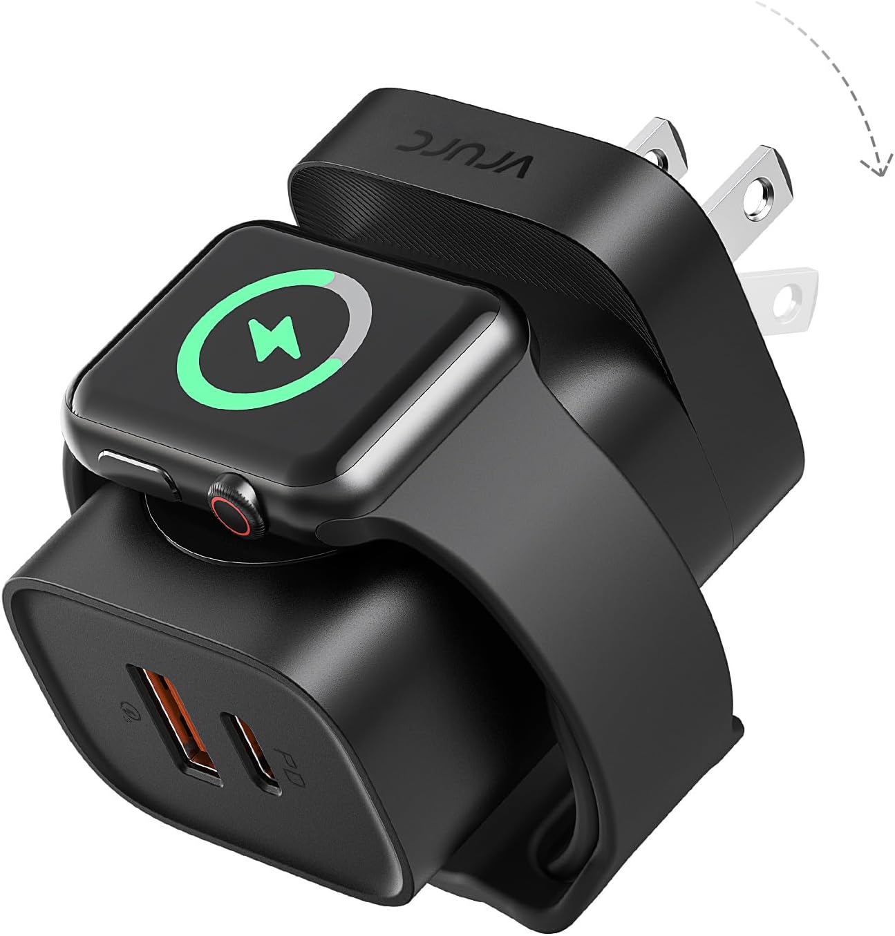 VRURC for Apple Watch Charger, Wireless Magnetic Portable iWatch Charger, PD 20W 3-in-1 Travel Fast Charging Block for iWatch Ultra/SE/11/10/9/8/7/6/5/4, iPhone 17/16/15/14/13,Android-Black
