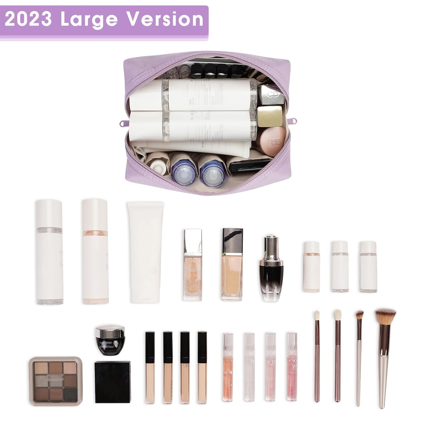 Narwey Cute Makeup Bag Travel Cosmetic Bag Organizer Toiletry Bag Make Up Bags with Compartments for Women Girls (Large, Purple)
