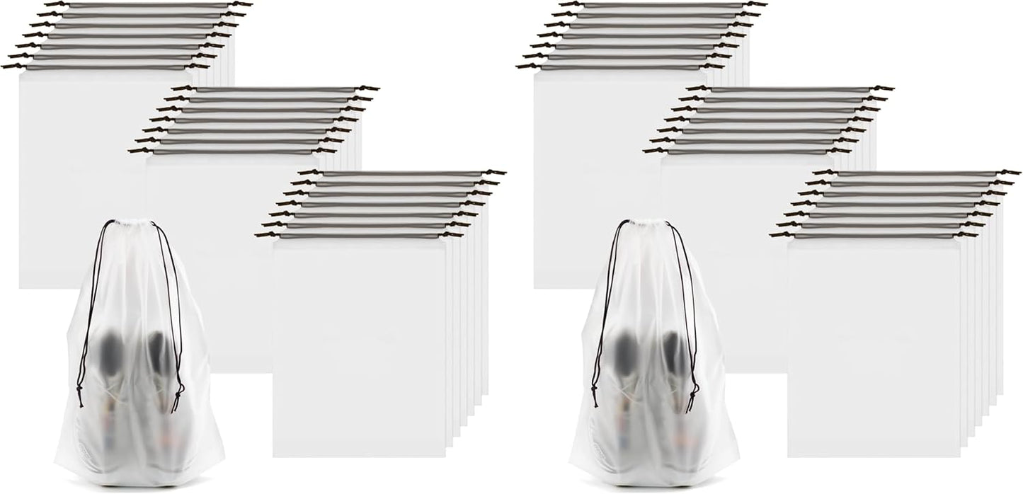 50pcs Clear Shoe Bags for Travel, 15.7" x 11.8" Waterproof Dust Bags with Drawstring, Portable Storage for Men and Women (Pack of 2)