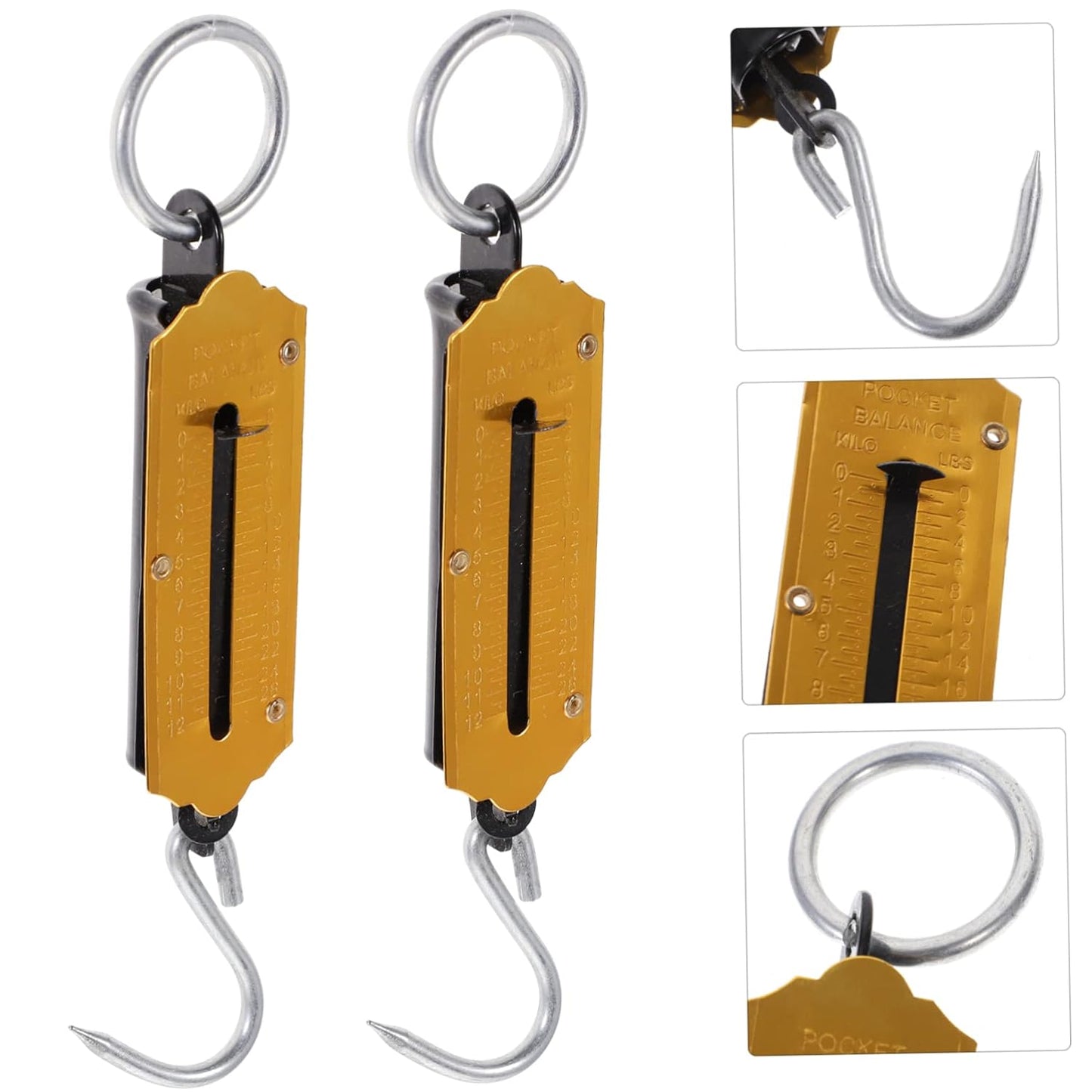Mikikit 6pcs Handheld Spring Scale Portable Luggage and Fishing Weight Scale Plated Hook Easy to Operate No Battery Required