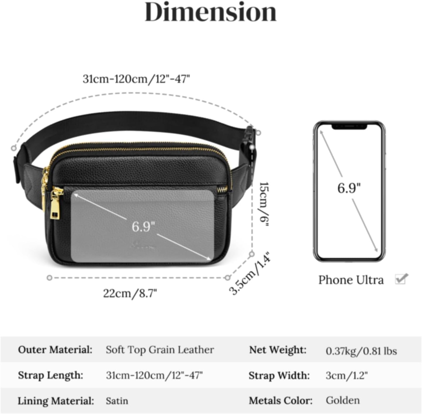 S-ZONE Fanny Packs for Women Genuine Leather RFID Blocking Crossbody Bags Purses Sling Waist Chest Bag Gifts Travel Running Adjustable Strap Men