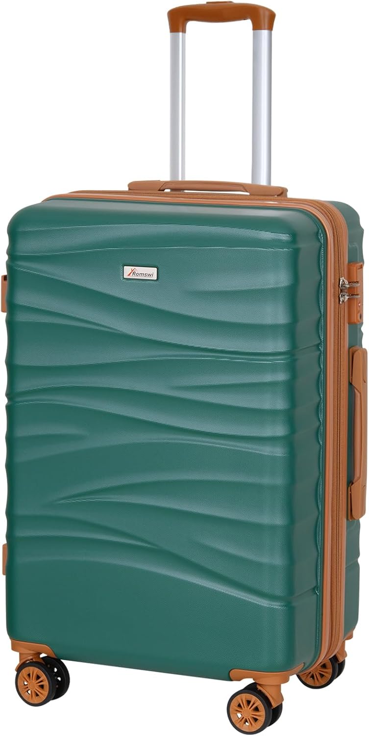 Romswi Expandable 24" Checked Luggage,Medium Hardshell Suitcase with Double Spinner Wheels for 20%