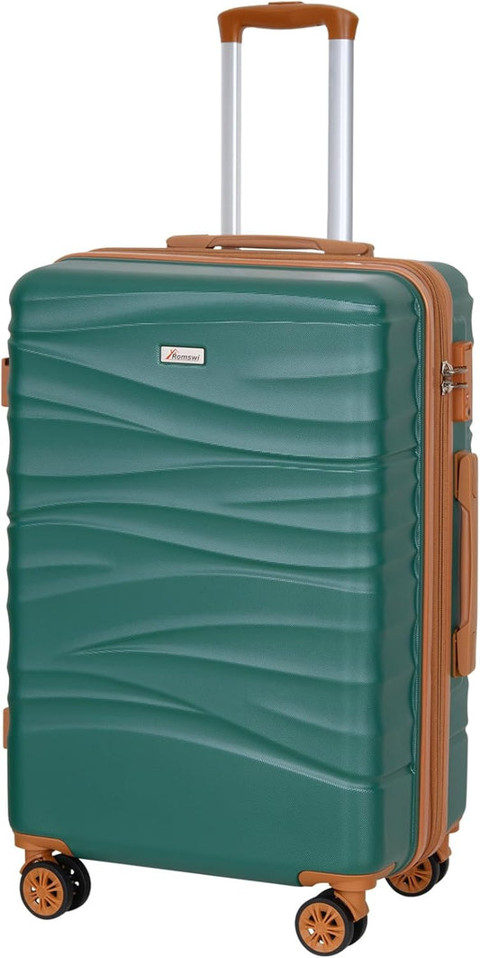 Romswi Expandable 24" Checked Luggage,Medium Hardshell Suitcase with Double Spinner Wheels for 20% More Space, Airline Approved Lightweight Hardside Luggage, Scratch-Resistant & YKK Zipper,Green