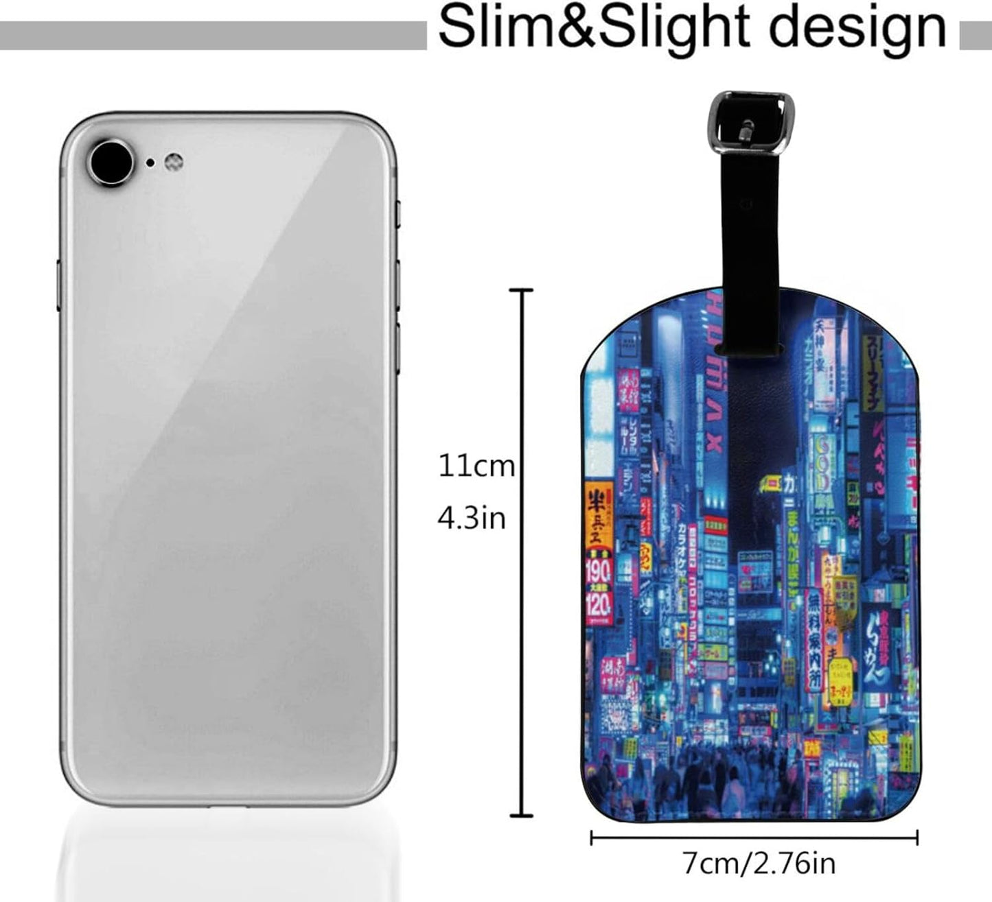Japan Luggage Tag for Suitcases,Japanese Tokyo Night Street PU Leather Baggage Tags Bag Tags Travel Id Label for Luggage Women Men -1 Piece