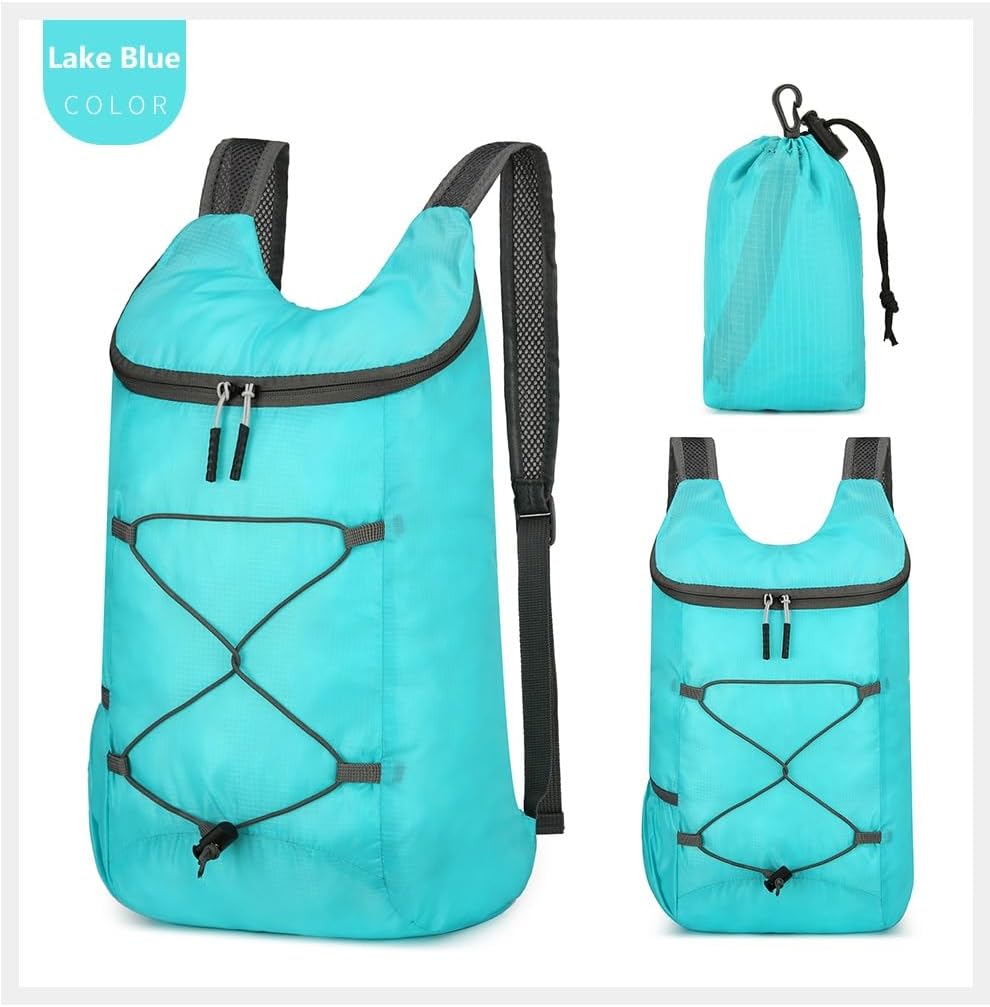 16L Lightweight Foldable Hiking-Backpack Small Packable-Daypack For Travel,Ultralight Water-Resistant Gym Bag Men Women Easy Carry-on (Lake Blue)