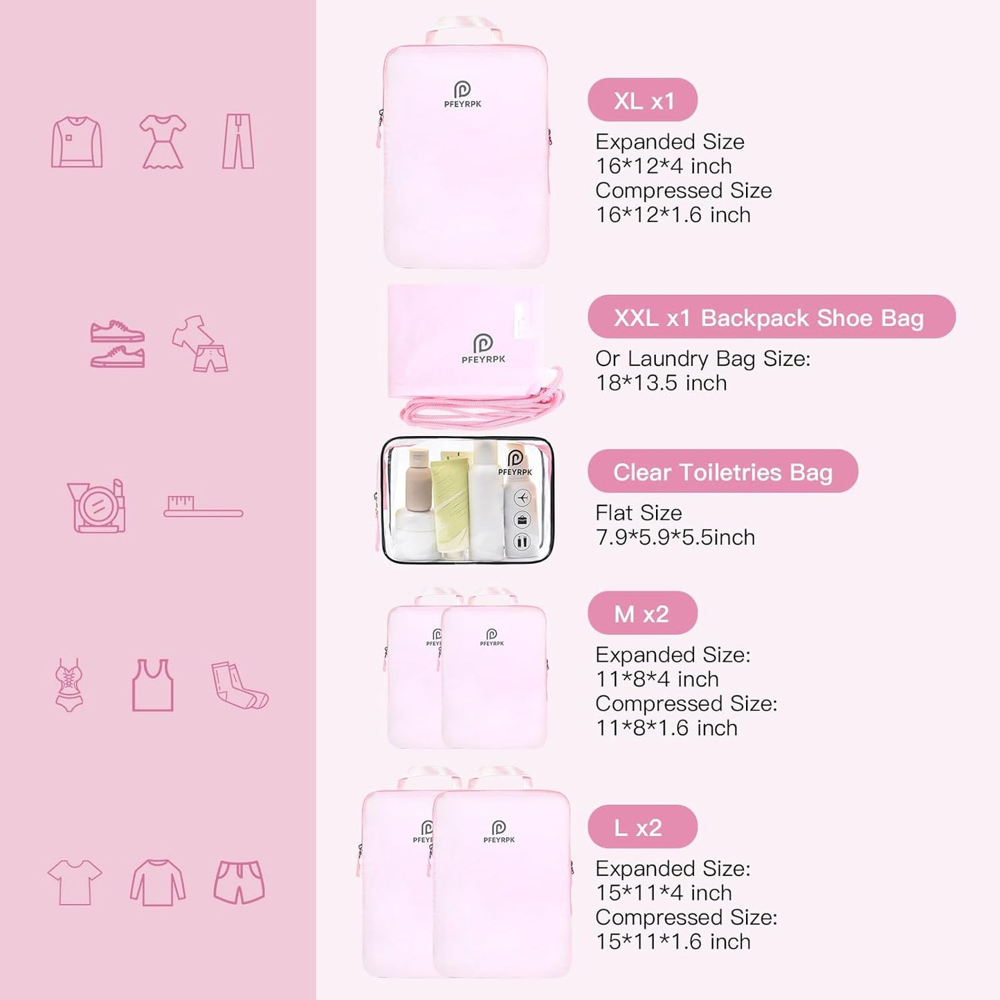 Lightweight Compression Packing Cubes for Suitcases, Compressible Expandable Travel Packing